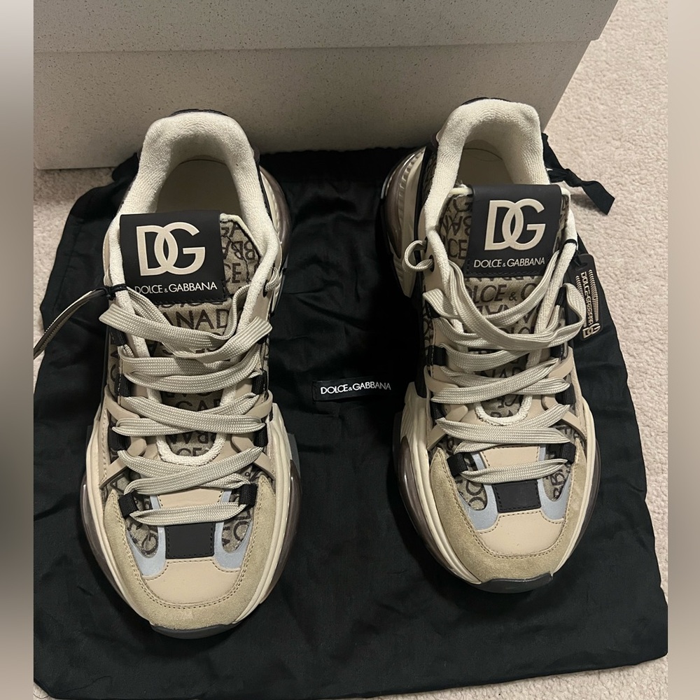 Dolce & Gabbana Cream and Black Logo Sneakers